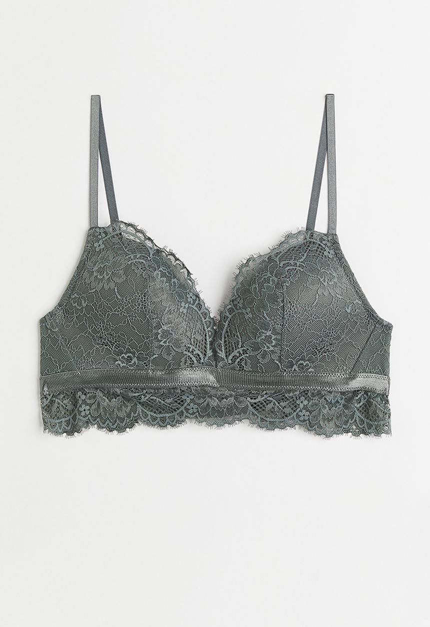 H&M - Push-up lace bralette - grey-green