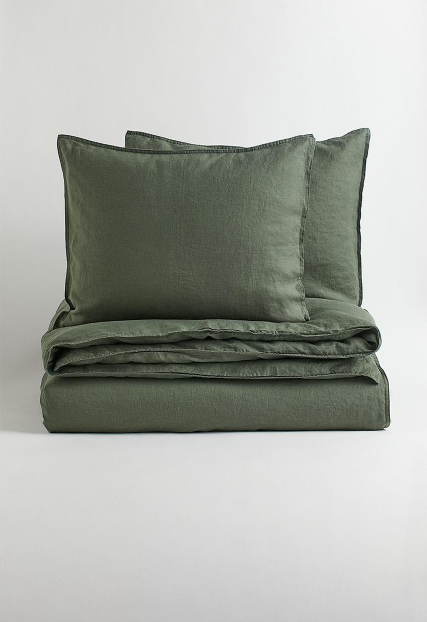 H&M - Linen double/king duvet cover set - green