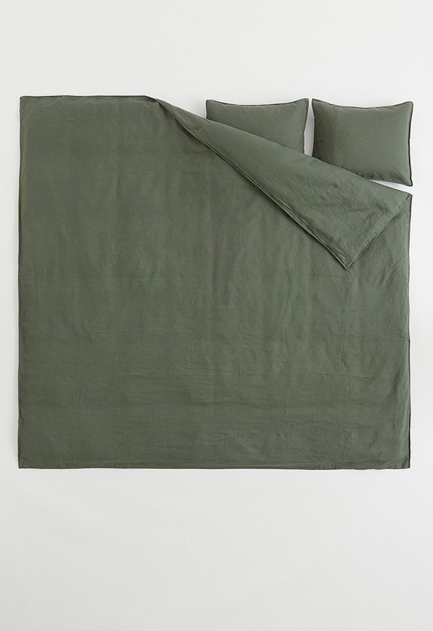 H&M - Linen double/king duvet cover set - green