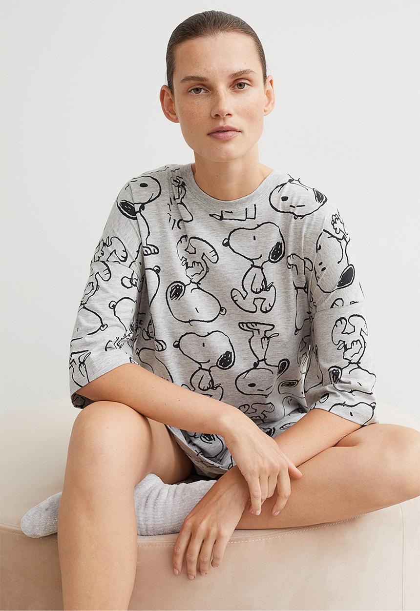 H&M - Oversized printed nightdress - grey marl/snoopy