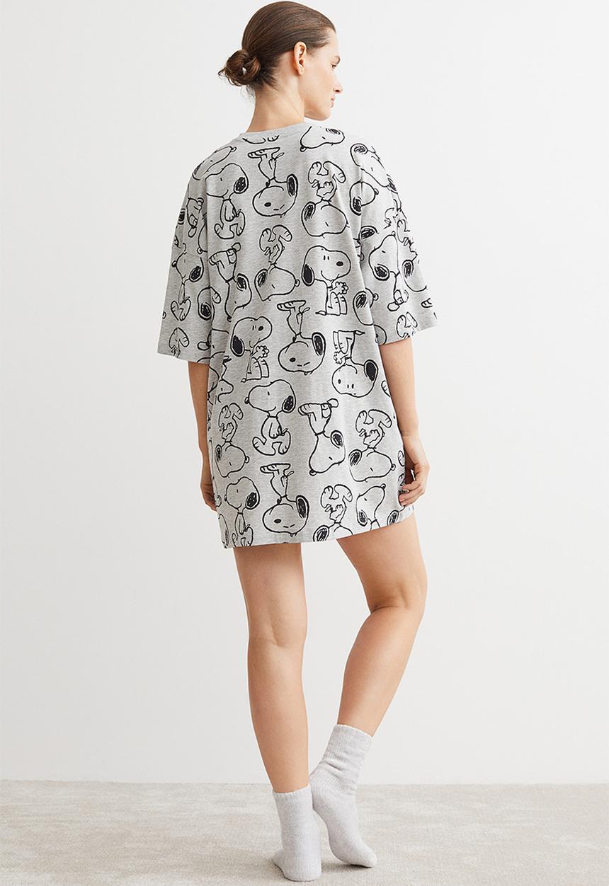 H&M - Oversized printed nightdress - grey marl/snoopy