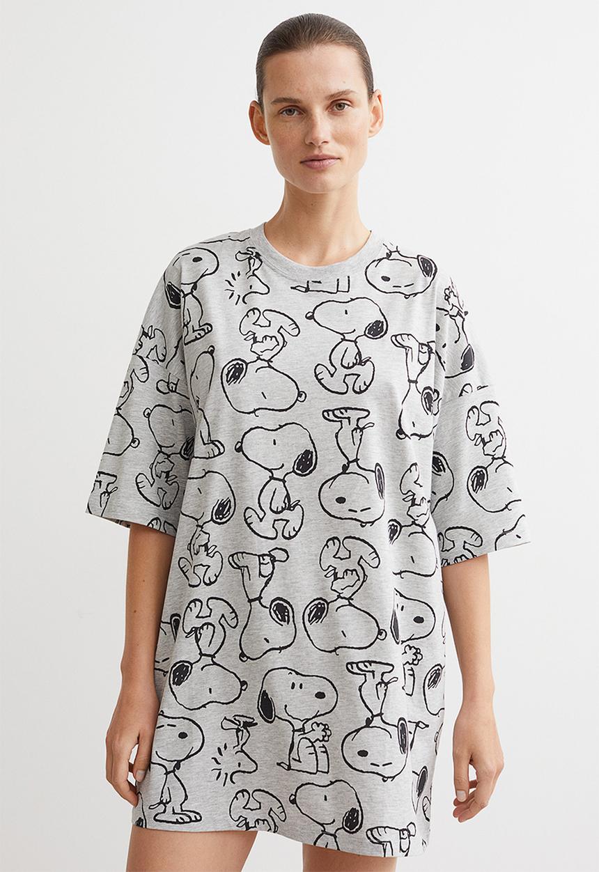 H&M - Oversized printed nightdress - grey marl/snoopy