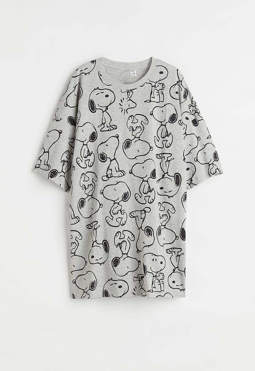 H&M - Oversized printed nightdress - grey marl/snoopy