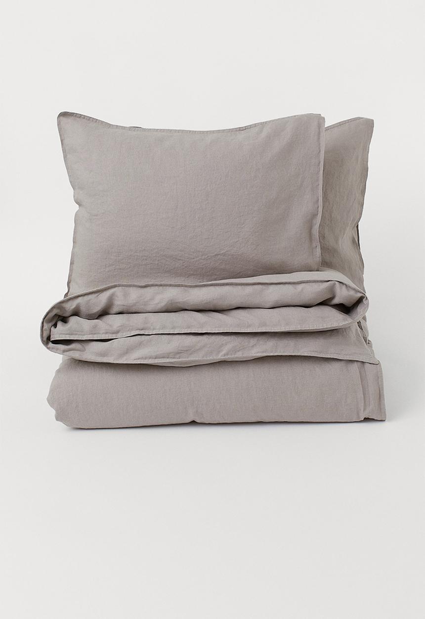 H&M - Linen duvet cover set - greige