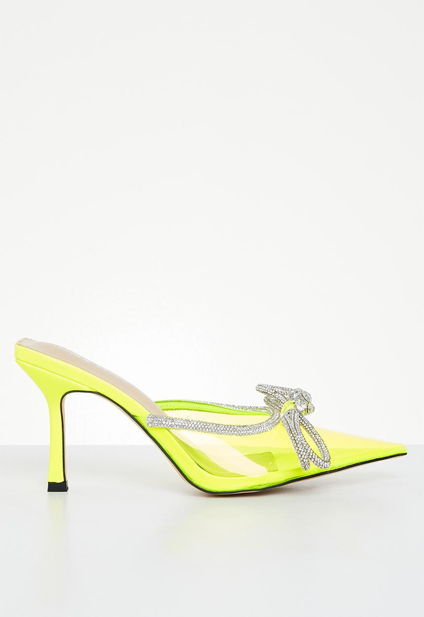 Public Desire - Quasar diamante bow pointed toe high heel - neon lime