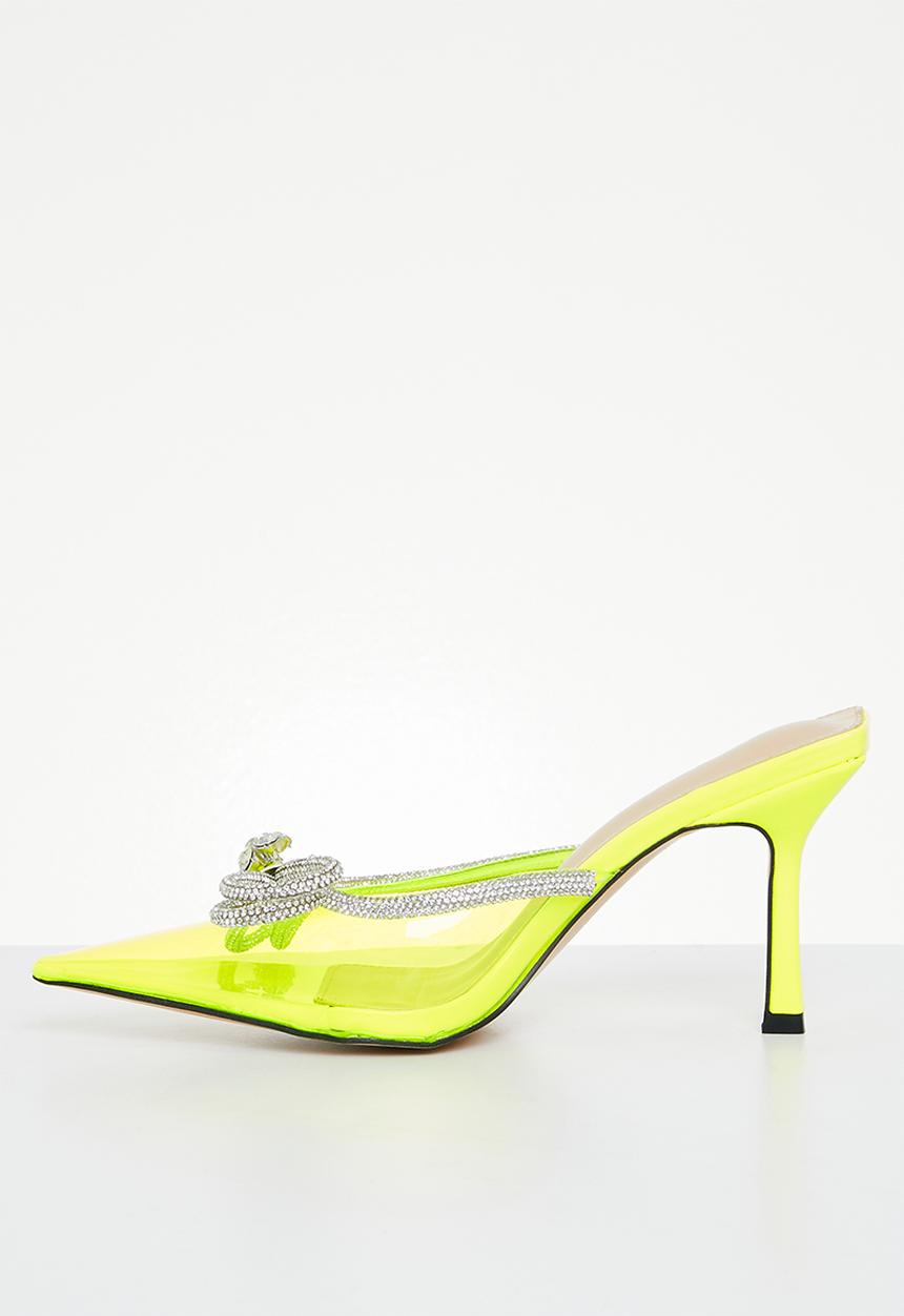 Public Desire - Quasar diamante bow pointed toe high heel - neon lime