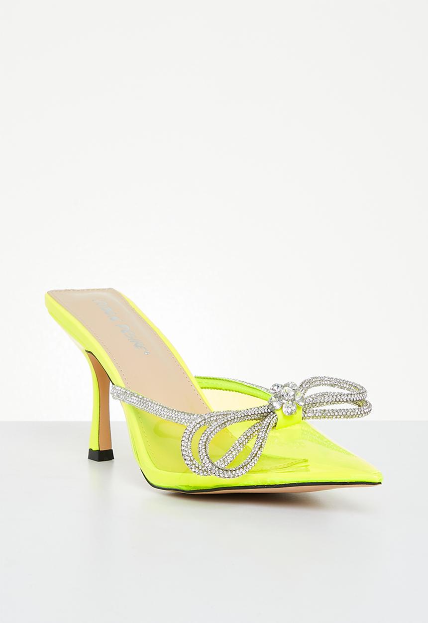 Public Desire - Quasar diamante bow pointed toe high heel - neon lime