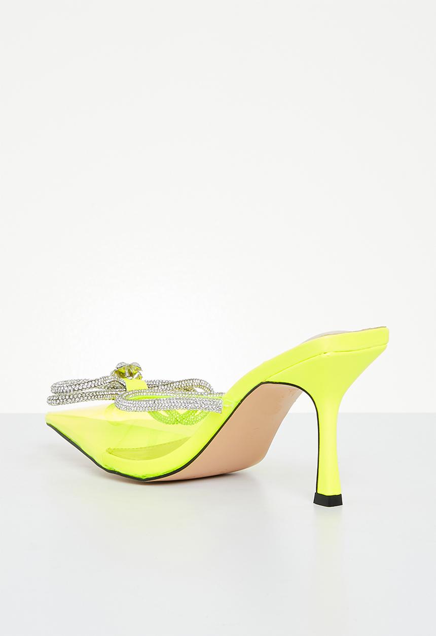Public Desire - Quasar diamante bow pointed toe high heel - neon lime