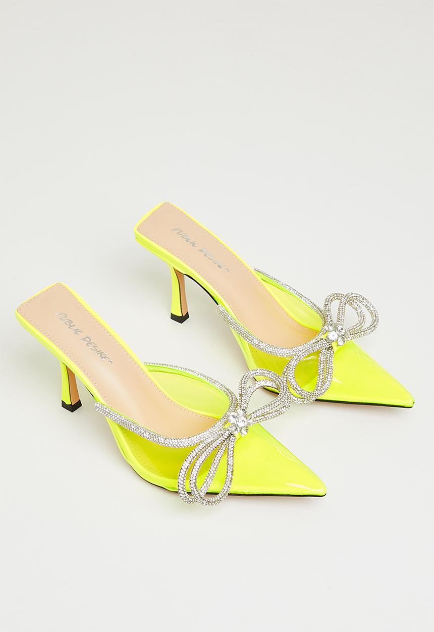 Public Desire - Quasar diamante bow pointed toe high heel - neon lime