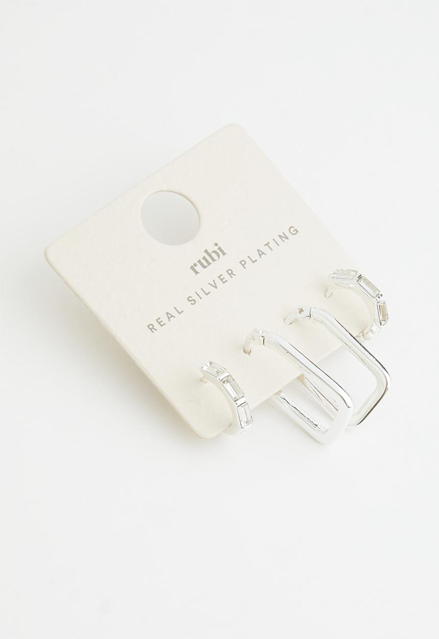 Rubi - Premium ear stack silver plated - sterling silver plated rectangle