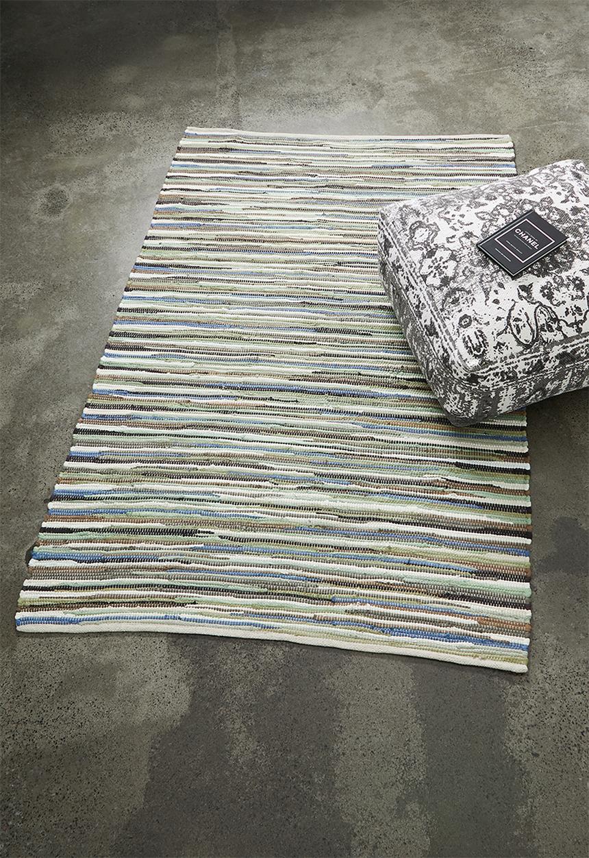 Sixth Floor - Recycled chindi rug - stripe green