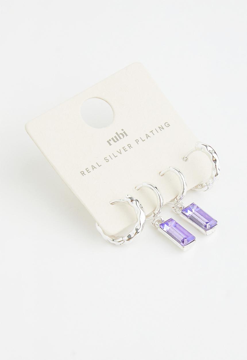 Rubi - Premium ear stack silver plated - silver plated violet baguette