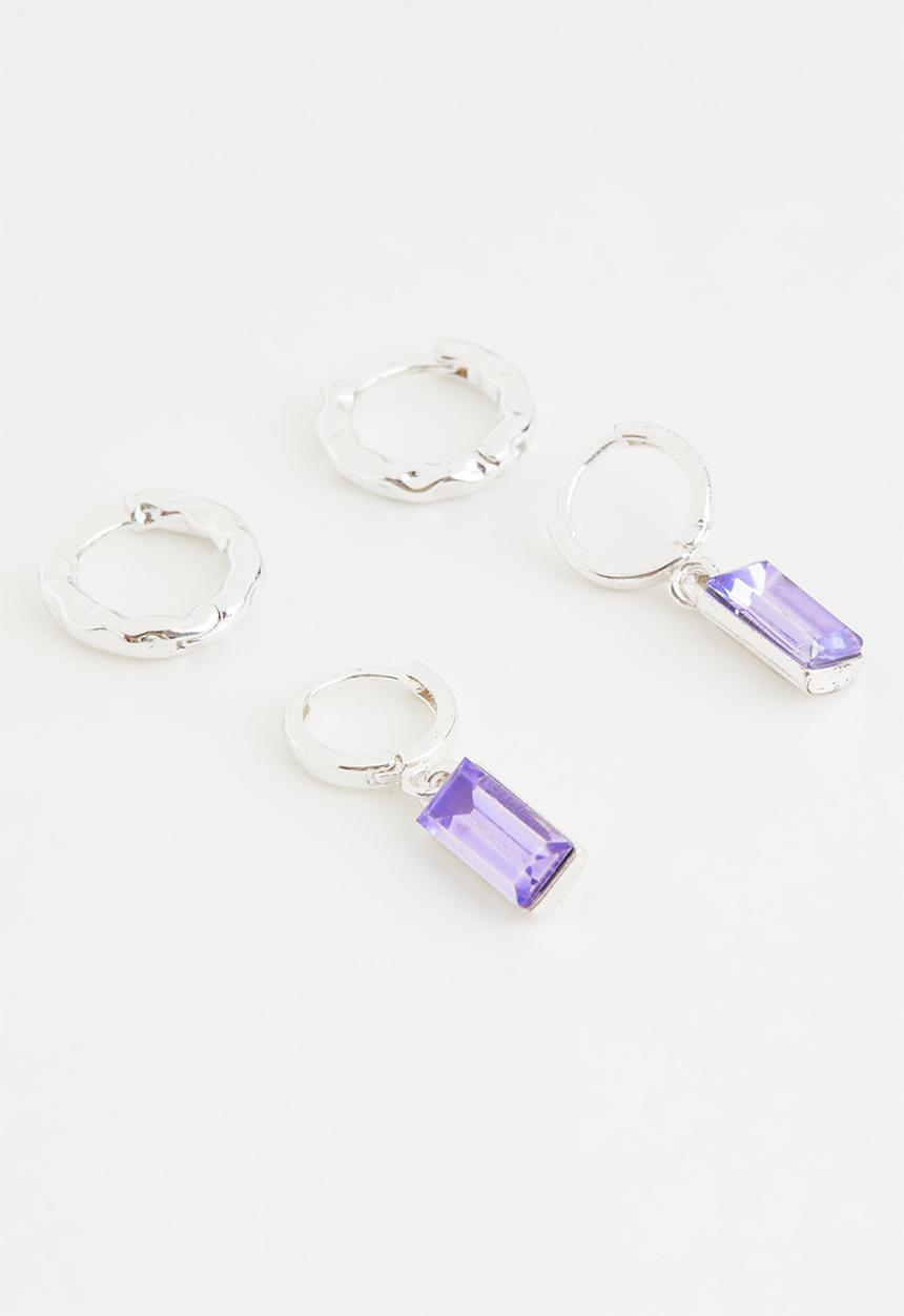 Rubi - Premium ear stack silver plated - silver plated violet baguette