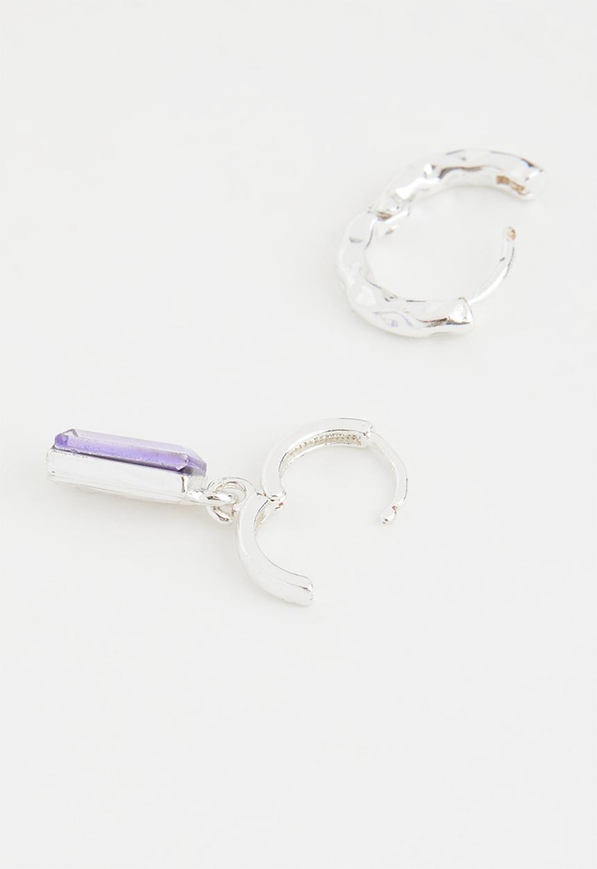 Rubi - Premium ear stack silver plated - silver plated violet baguette