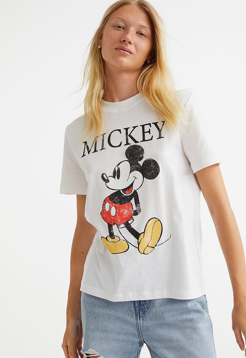 H&M - T-shirt with a motif - white/mickey mouse