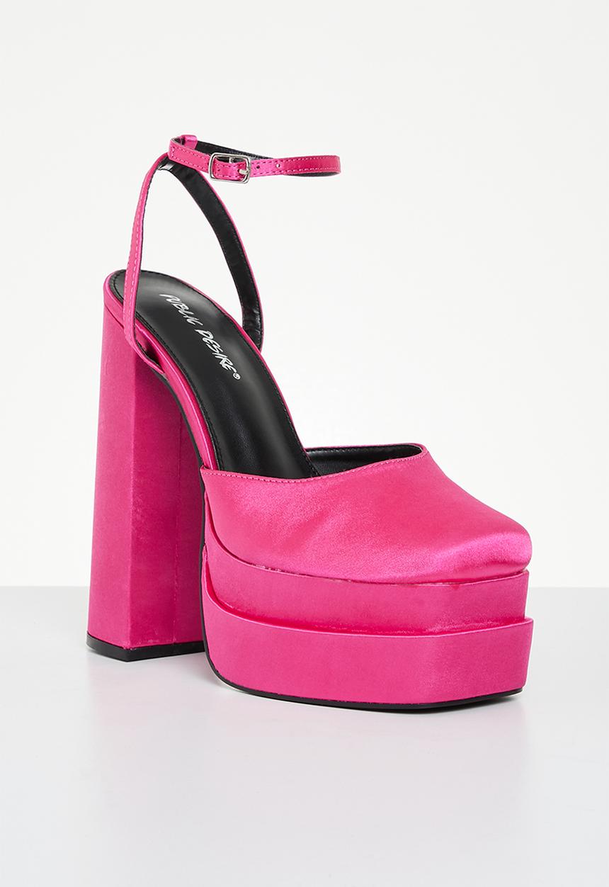 Public Desire - Moonchild closed toe statement platform heel - pink satin