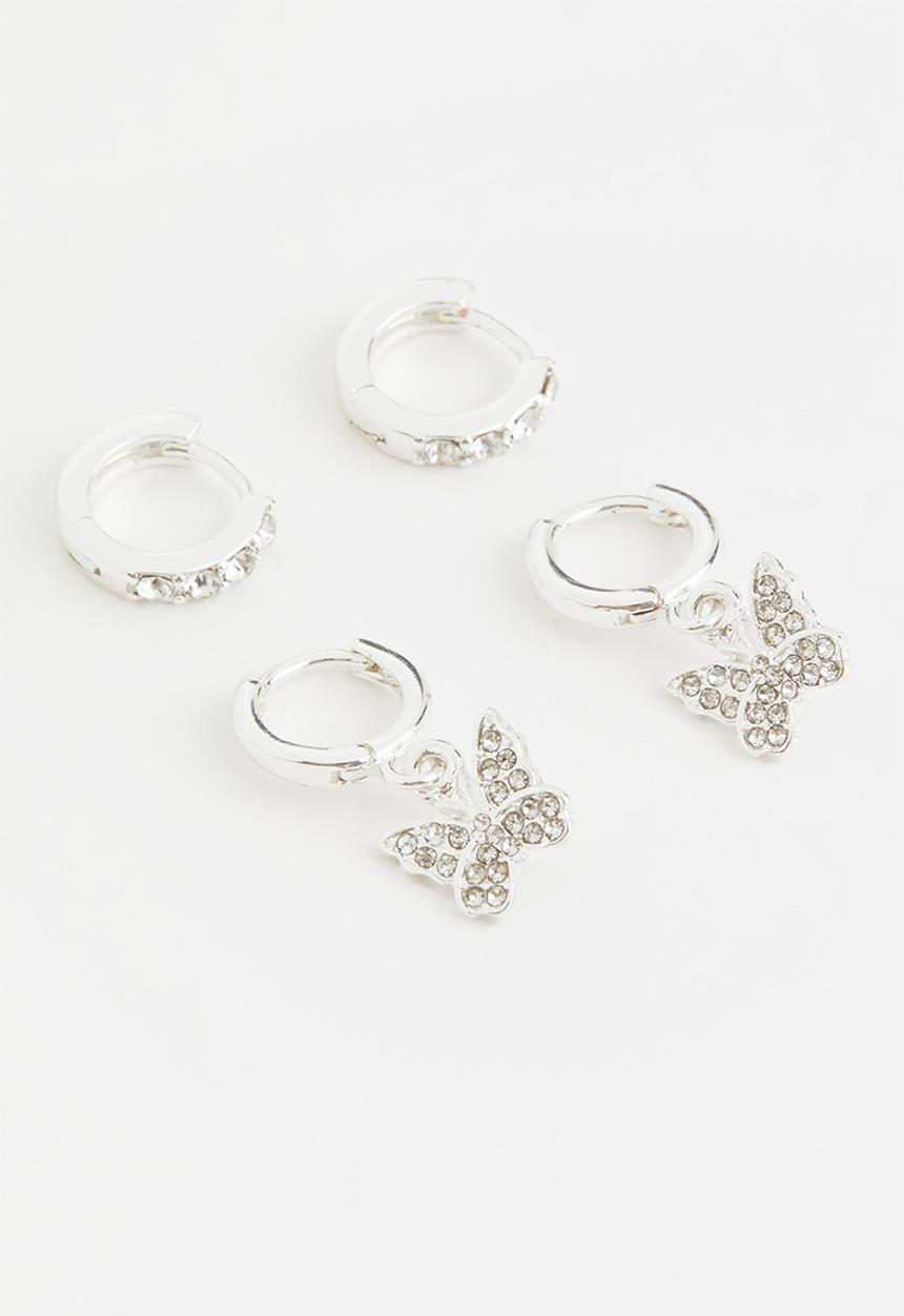 Rubi - Premium ear stack silver - silver plated diamante butterfly