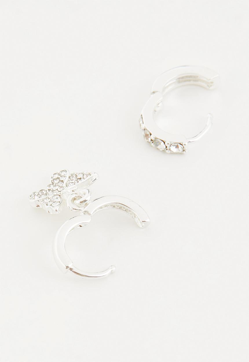 Rubi - Premium ear stack silver - silver plated diamante butterfly