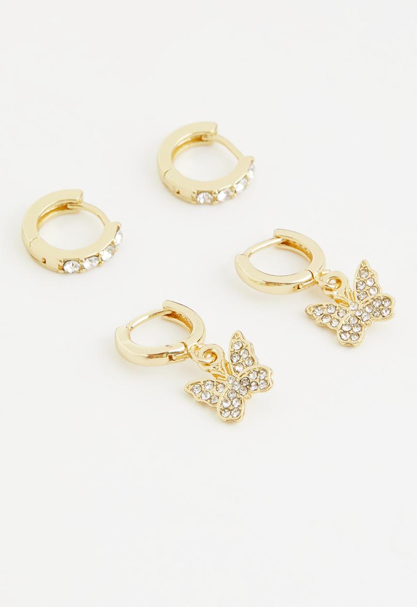 Rubi - Premium ear stack gold plated - gold plated diamante butterfly