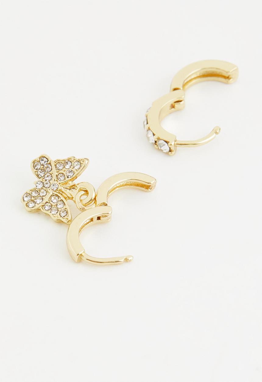 Rubi - Premium ear stack gold plated - gold plated diamante butterfly
