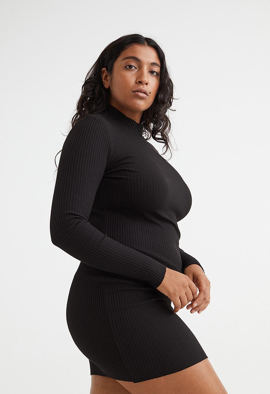 H&M - Ribbed jersey dress - black 