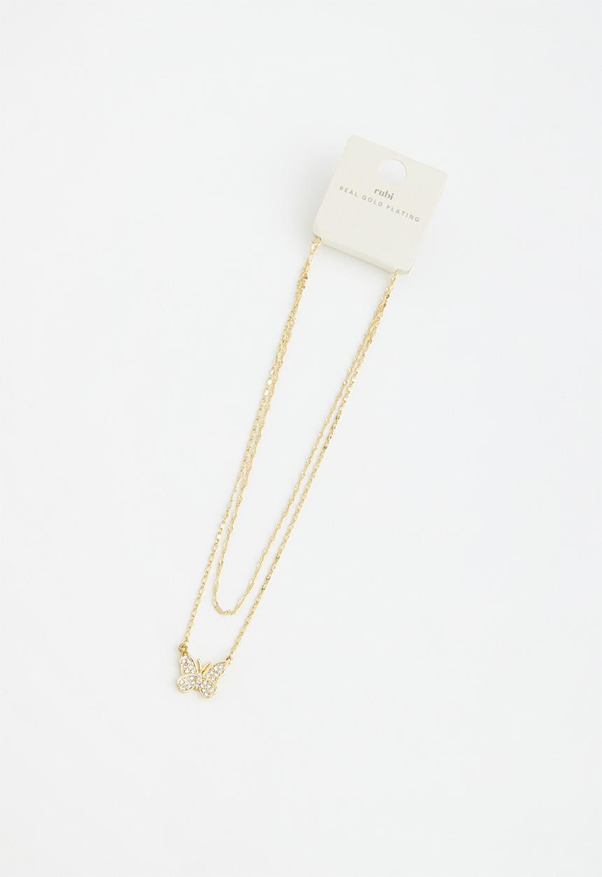 Rubi - Premium pendant necklace stack gold plated - gold plated diamante butt