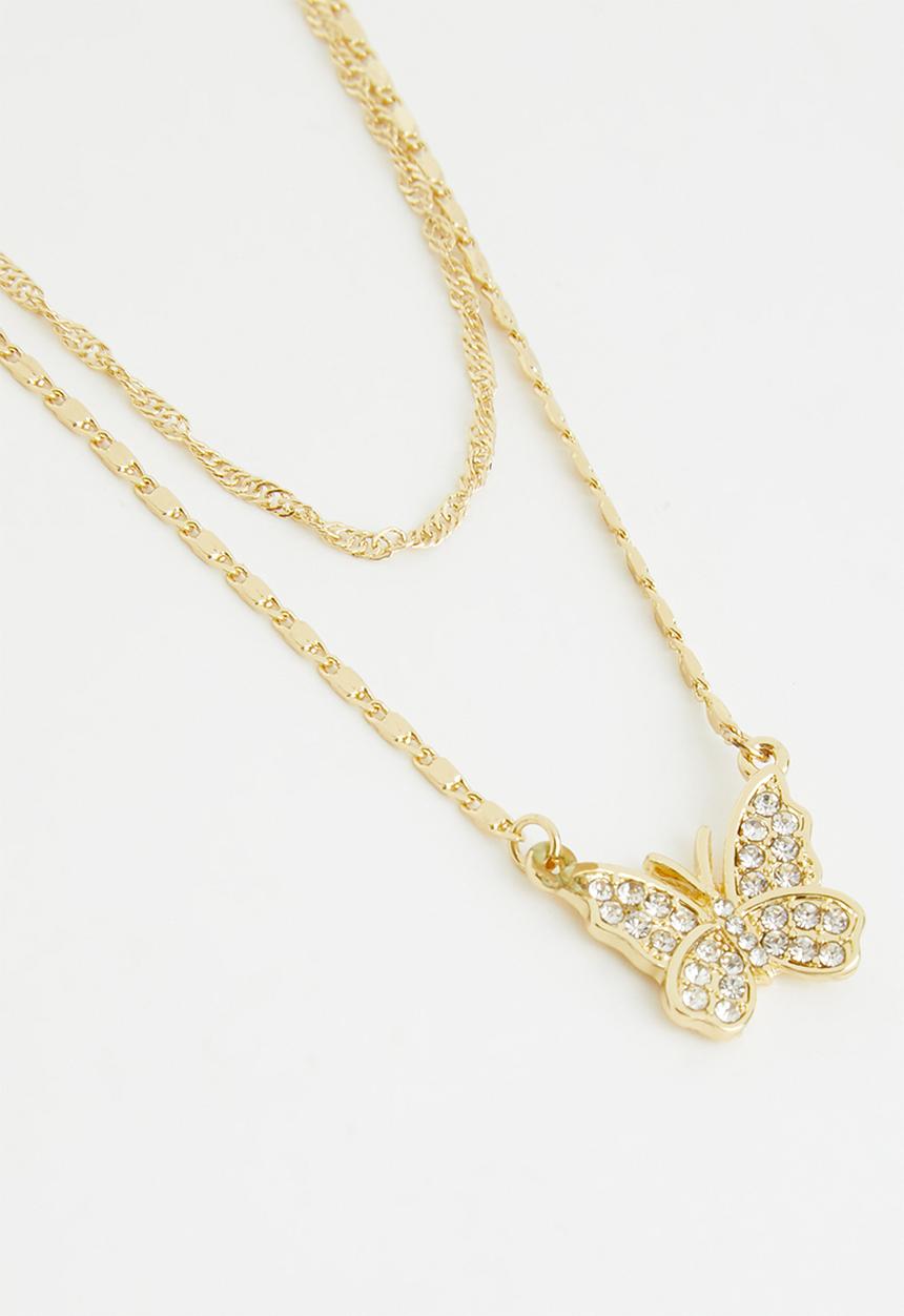 Rubi - Premium pendant necklace stack gold plated - gold plated diamante butt