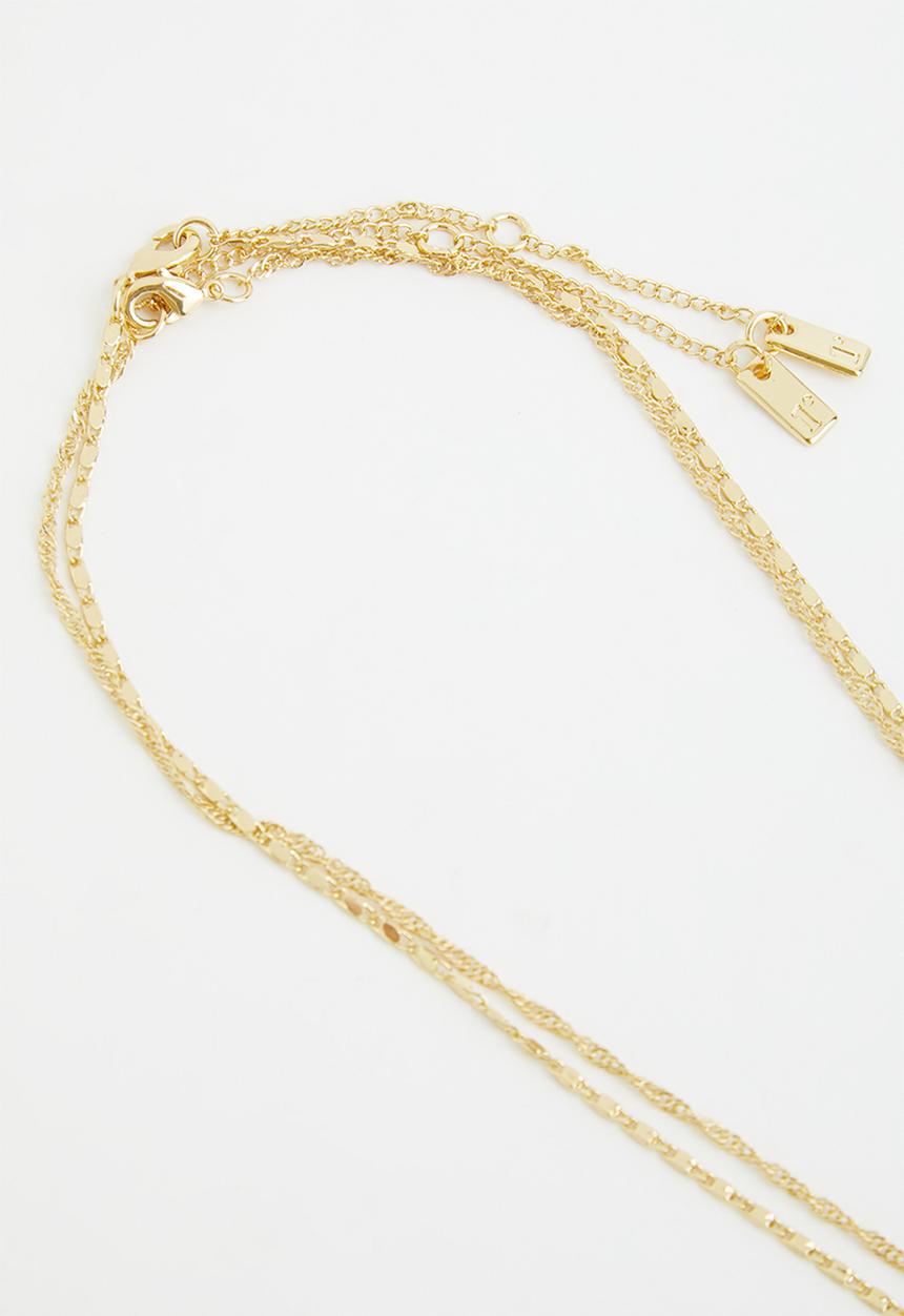 Rubi - Premium pendant necklace stack gold plated - gold plated diamante butt