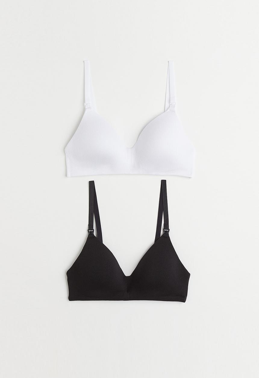 H&M - Mama 2 pack padded nursing bras - black & white