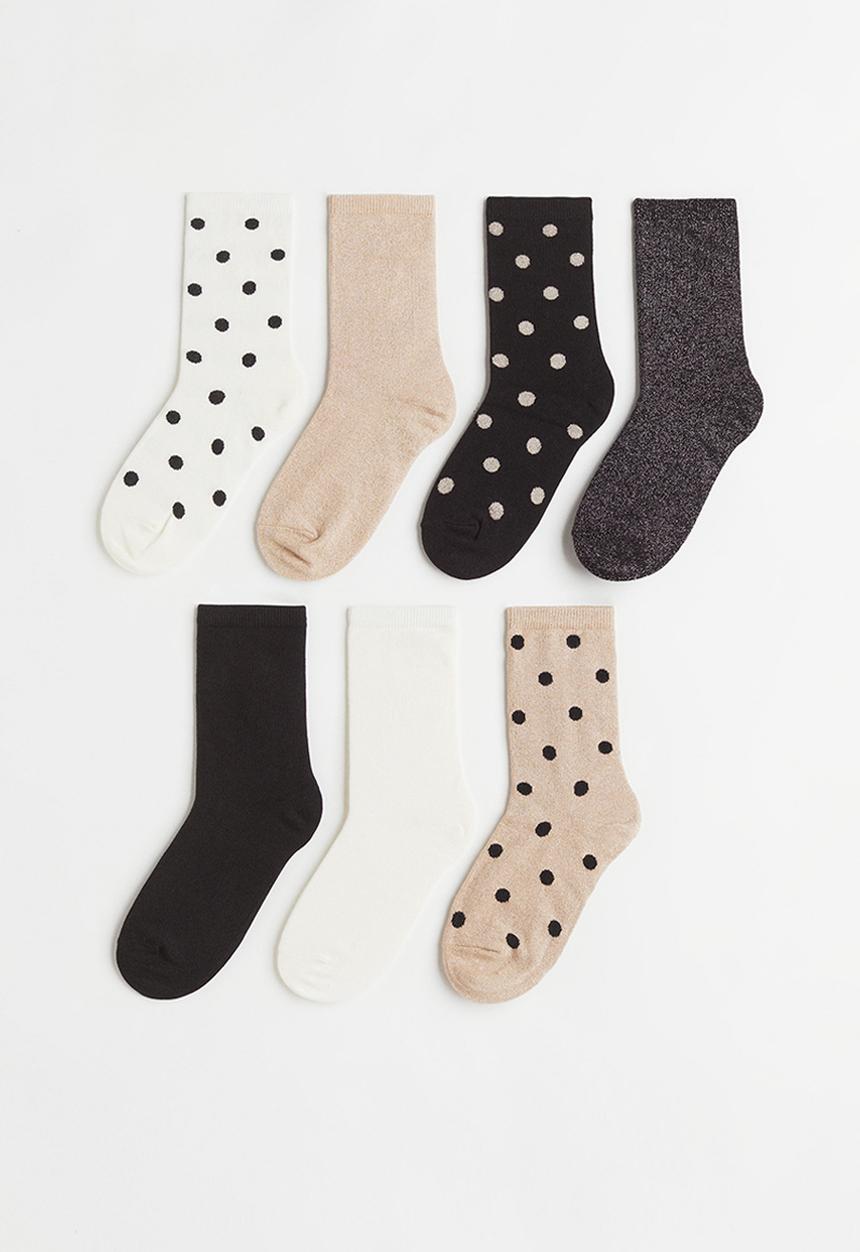 H&M - 7 Pack socks - white & brown 