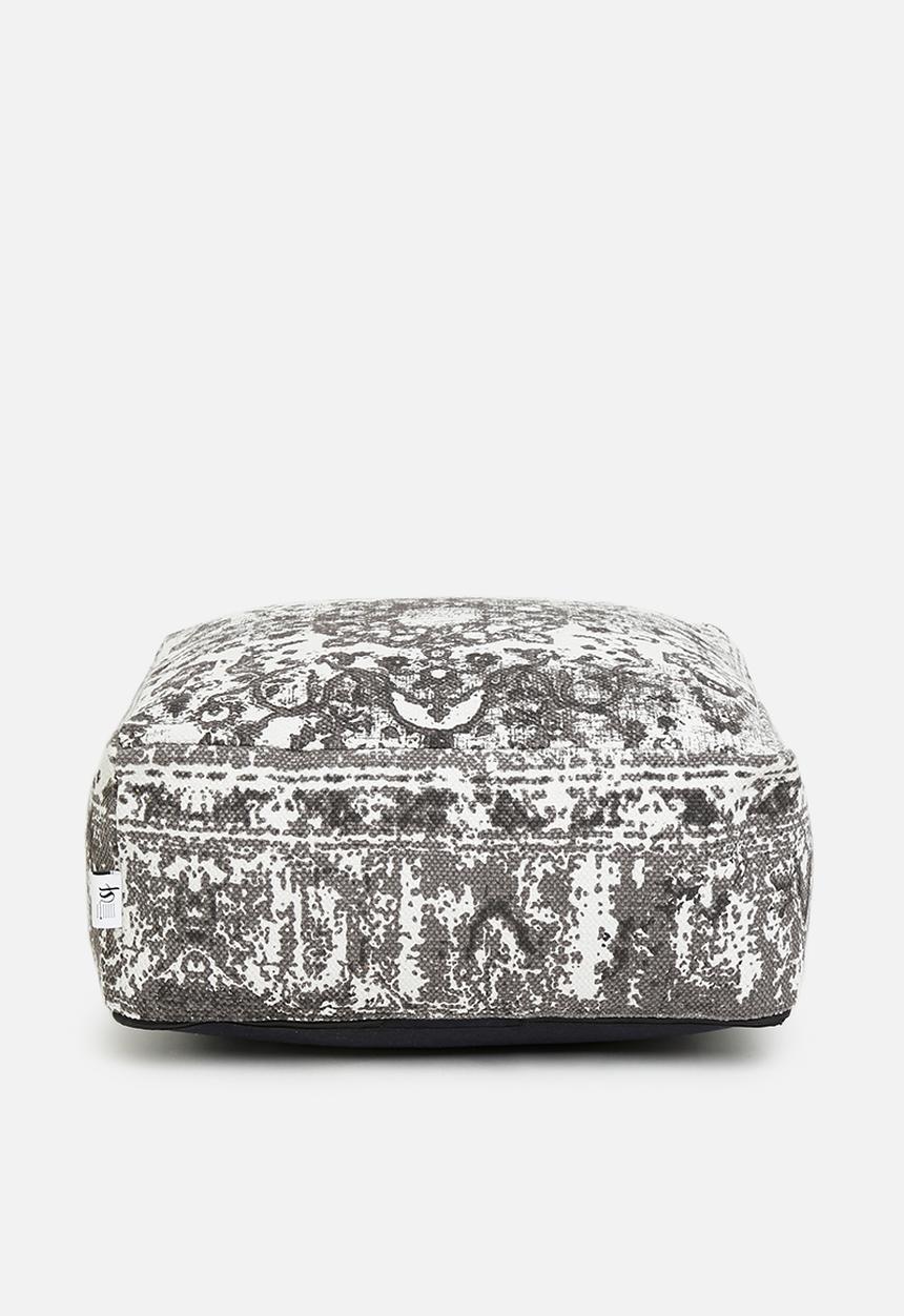 Sixth Floor - Antique printed ottoman - charcoal