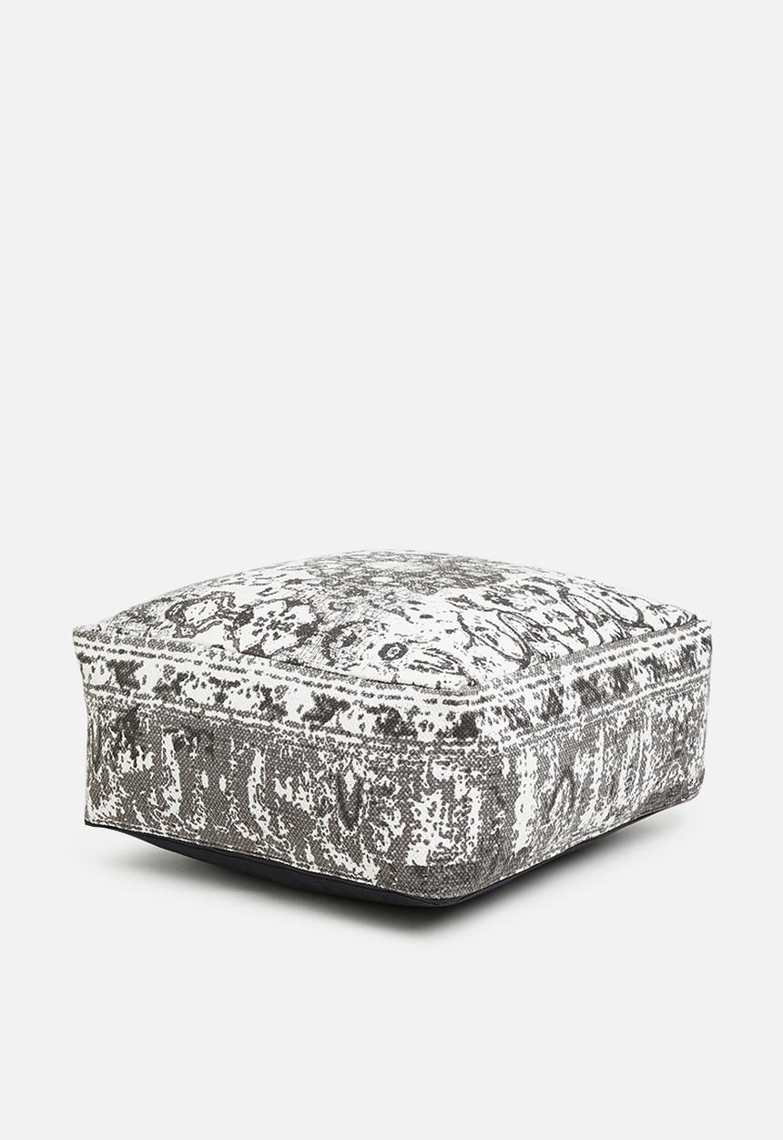 Sixth Floor - Antique printed ottoman - charcoal