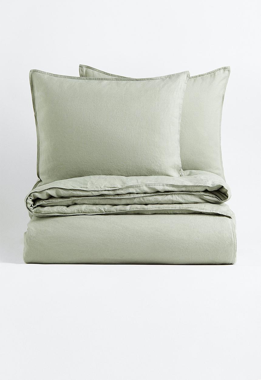 H&M - Linen duvet cover set - sage green