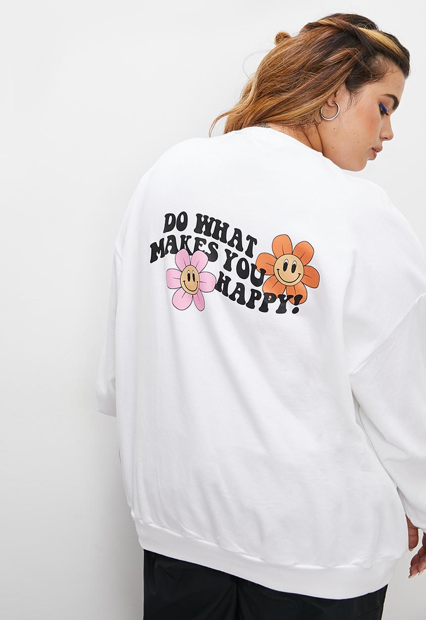 Blake - Slouch back graphic crew - white