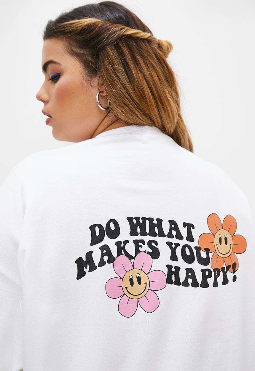Blake - Slouch back graphic crew - white