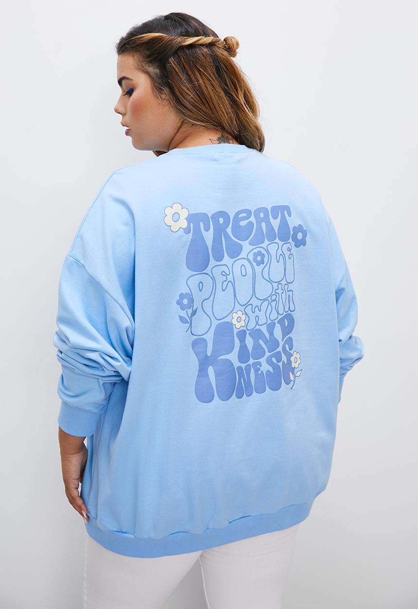 Blake - Slouch back graphic crew - blue