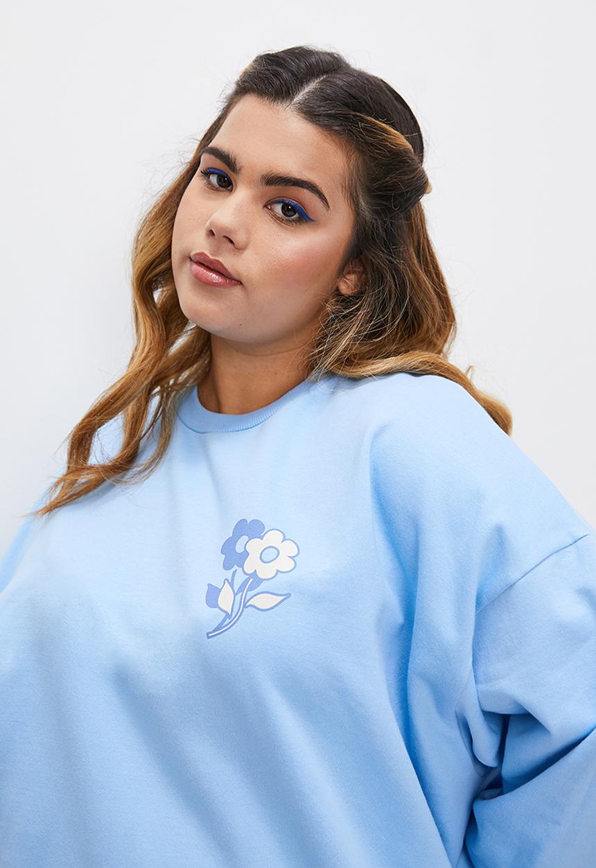 Blake - Slouch back graphic crew - blue
