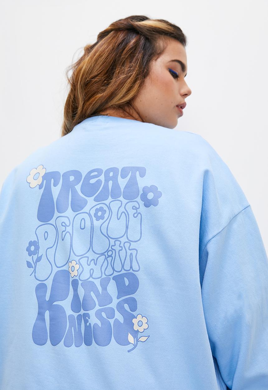 Blake - Slouch back graphic crew - blue