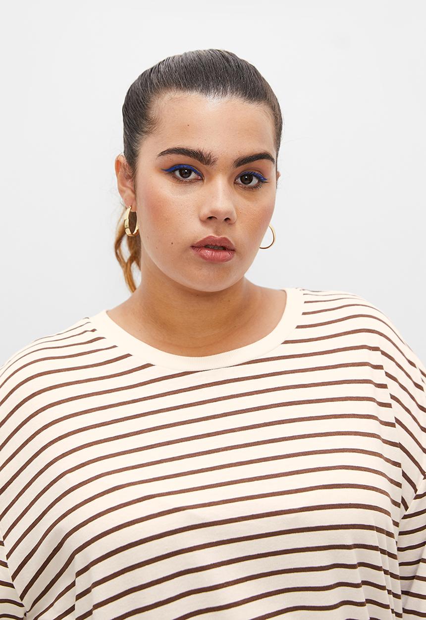 Blake - Stripe oversized tee - ecru & choc