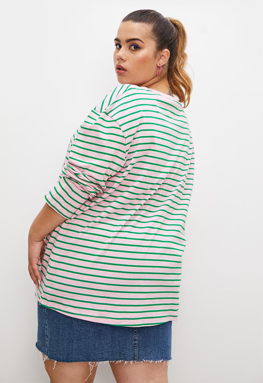 Blake - Stripe oversized tee - pink & green stripe