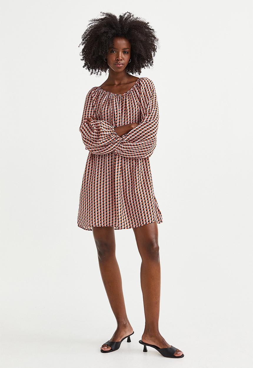 H&M - Balloon-sleeved crêpe dress - pink/patterned
