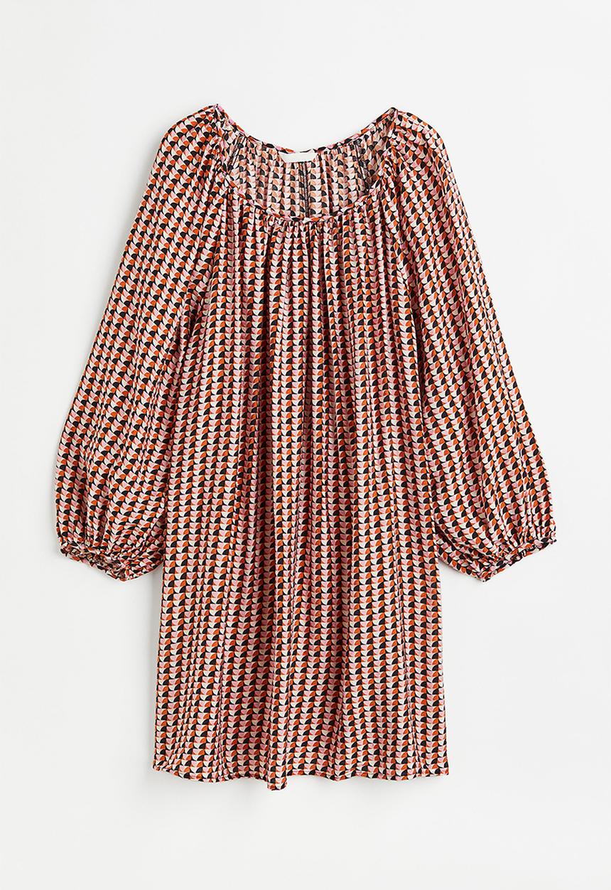 H&M - Balloon-sleeved crêpe dress - pink/patterned