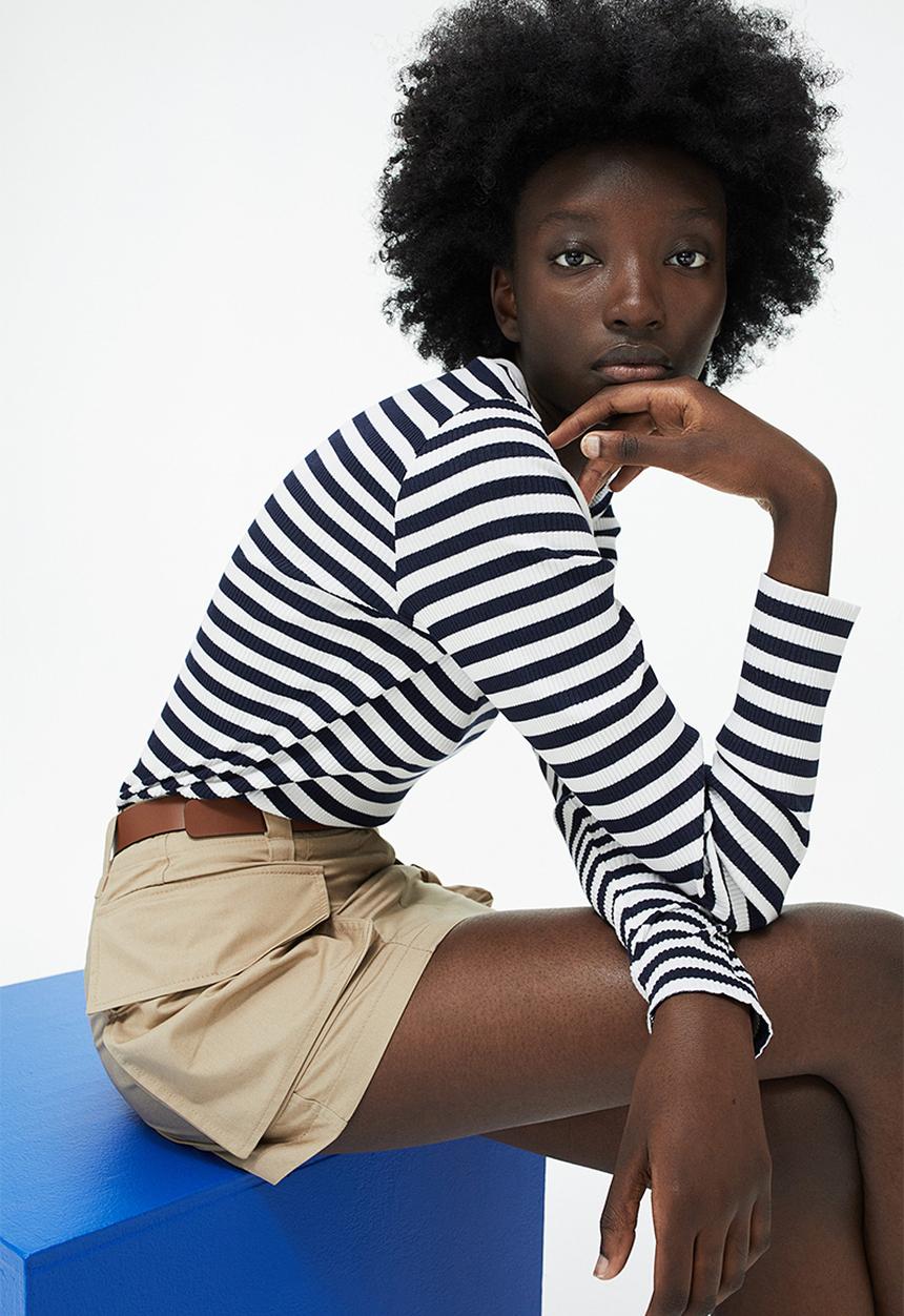 H&M - Ribbed top - black/white striped