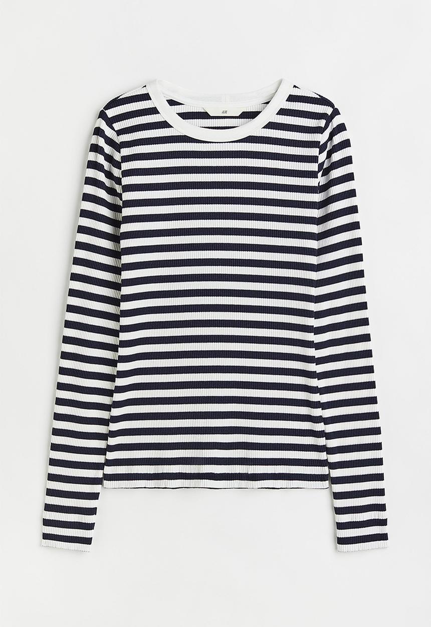 H&M - Ribbed top - black/white striped