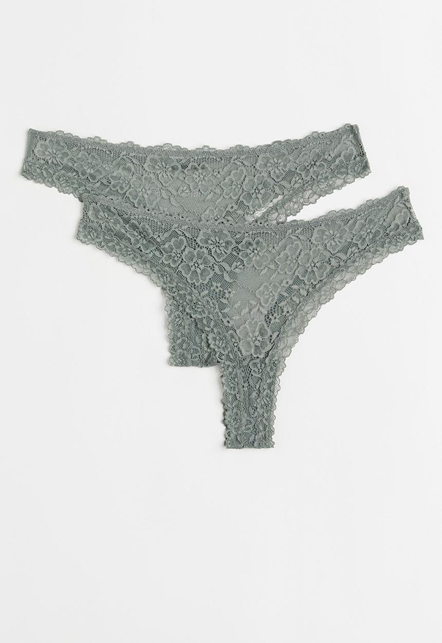 H&M - 2 Pack brazilian briefs - grey-green