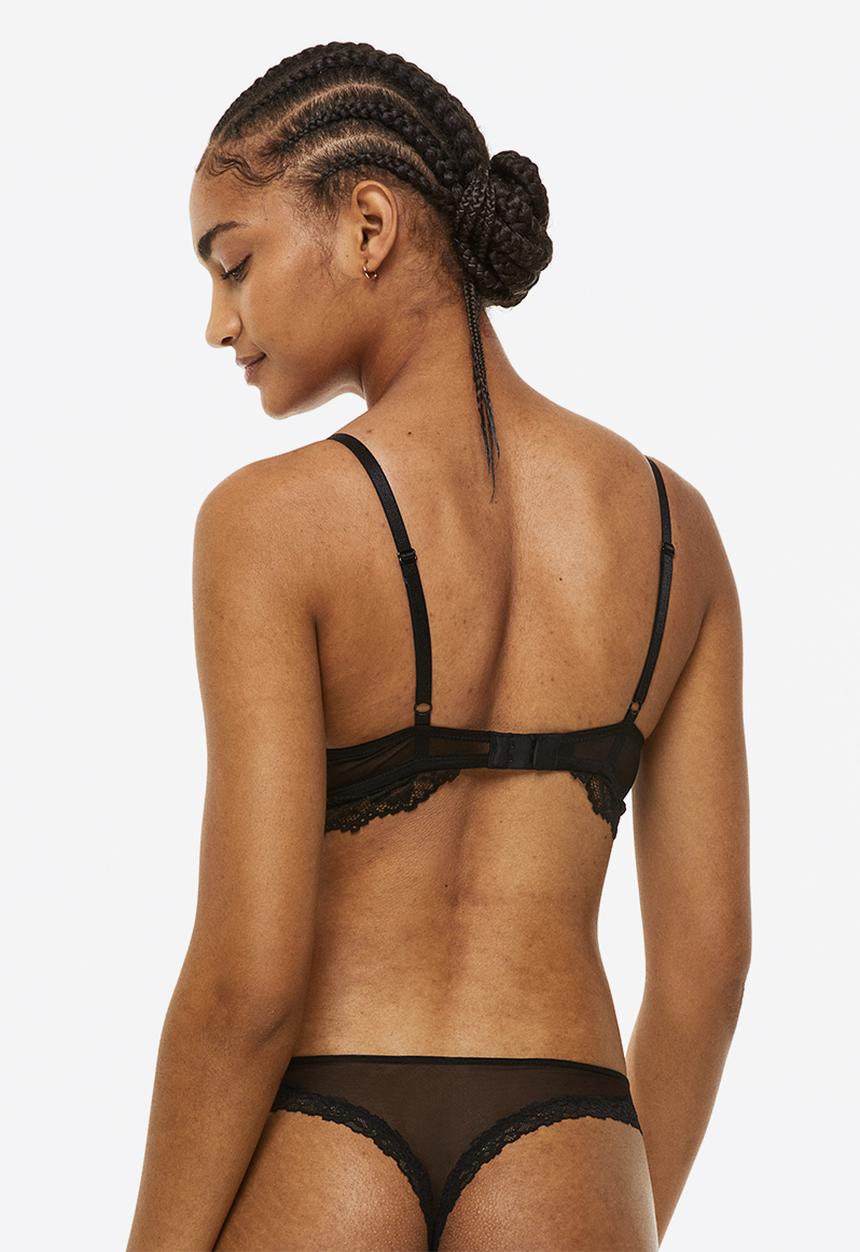 H&M - Padded underwired lace bra - black