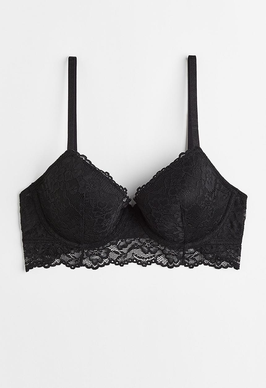 H&M - Padded underwired lace bra - black