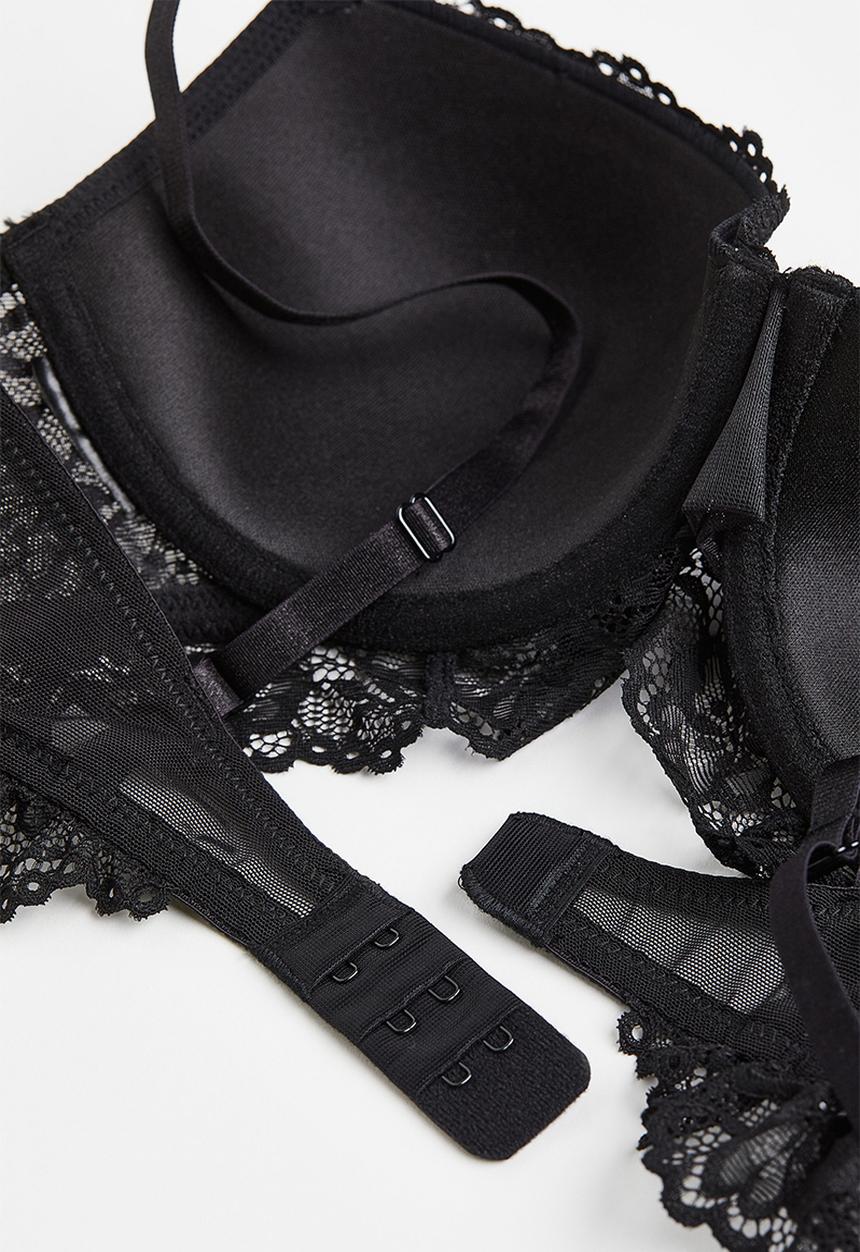 H&M - Padded underwired lace bra - black