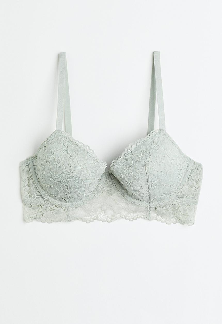 H&M - Padded underwired lace bra - light sage green