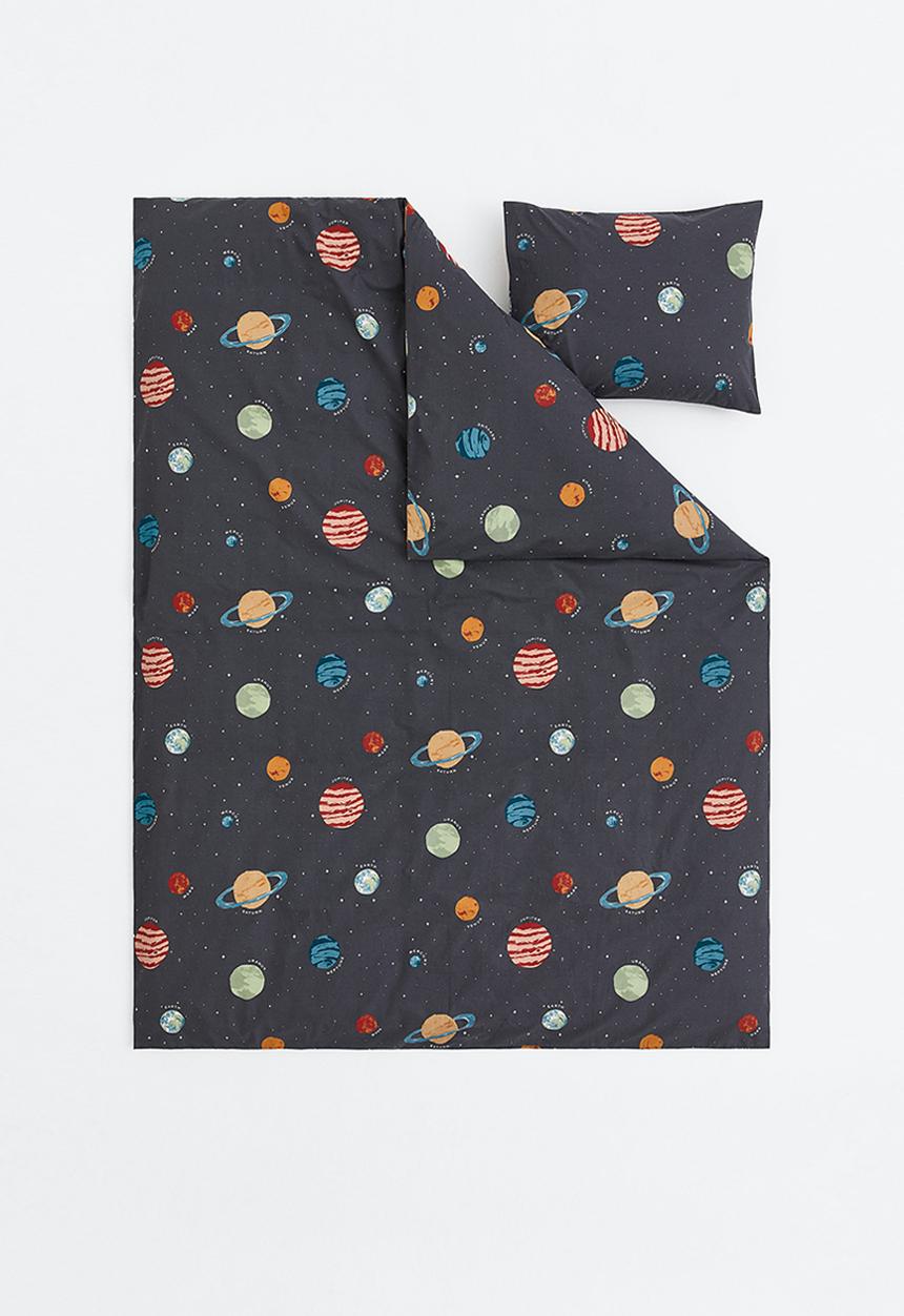 H&M - Patterned single duvet cover set - grey/multi